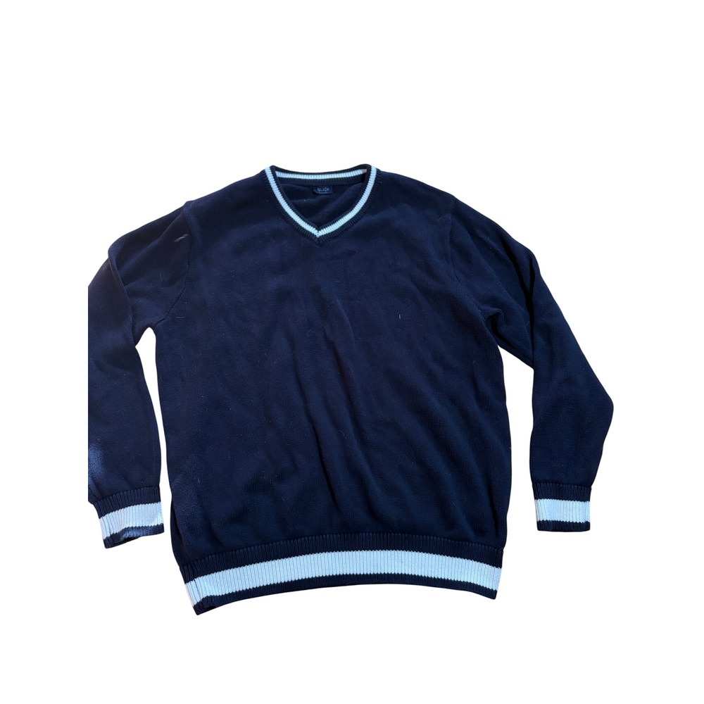 John Galt Brandy Melville Navy Blue Varsity V Neck Striped Trim Knit Sweater